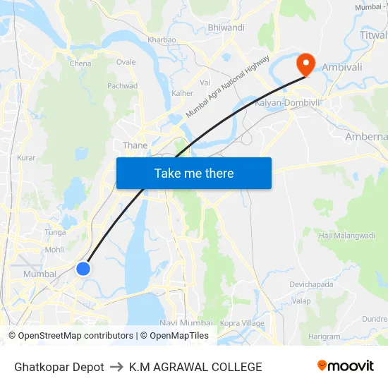 Ghatkopar Depot to K.M AGRAWAL COLLEGE map