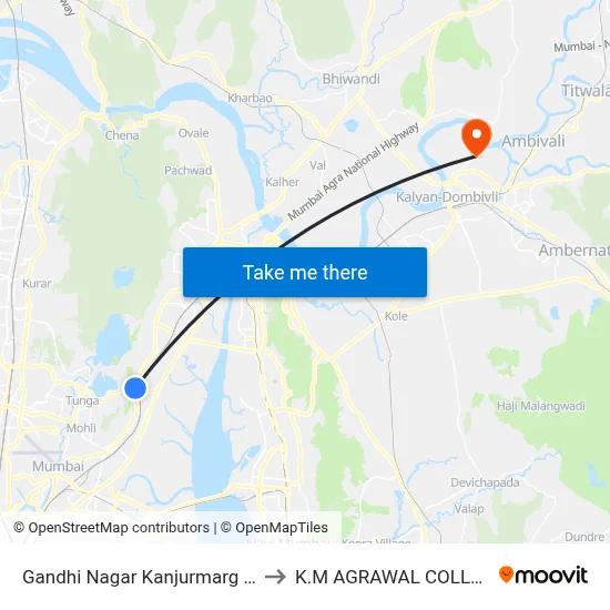 Gandhi Nagar Kanjurmarg (W) to K.M AGRAWAL COLLEGE map