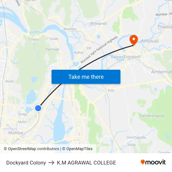 Dockyard Colony to K.M AGRAWAL COLLEGE map