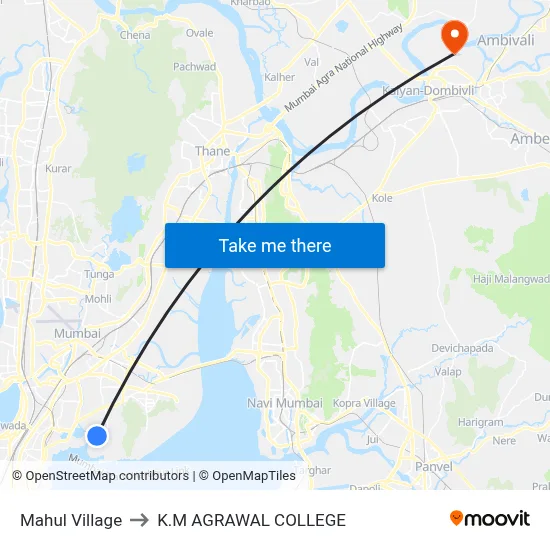 Mahul Village to K.M AGRAWAL COLLEGE map