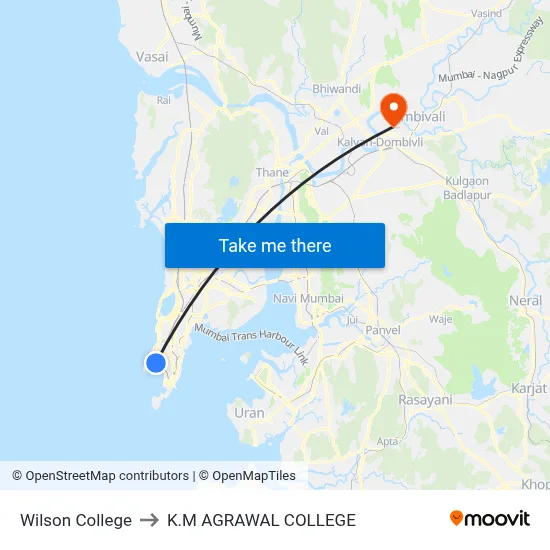 Wilson College to K.M AGRAWAL COLLEGE map