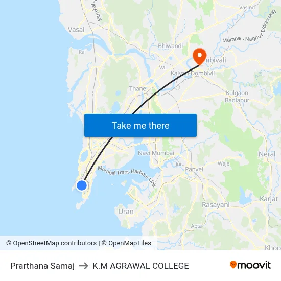 Prarthana Samaj to K.M AGRAWAL COLLEGE map