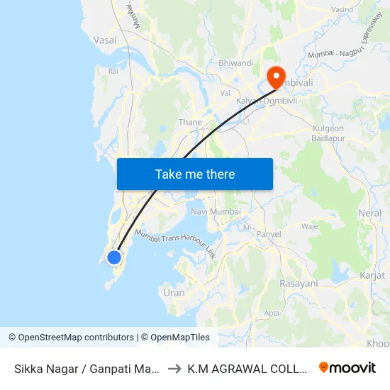 Sikka Nagar / Ganpati Mandir to K.M AGRAWAL COLLEGE map