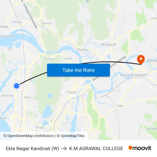 Ekta Nagar Kandivali (W) to K.M AGRAWAL COLLEGE map