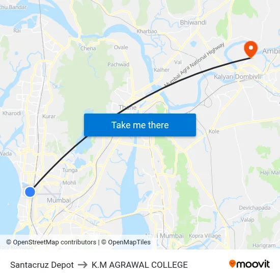 Santacruz Depot to K.M AGRAWAL COLLEGE map