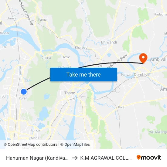 Hanuman Nagar (Kandivali E) to K.M AGRAWAL COLLEGE map