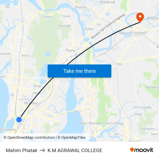 Mahim Phatak to K.M AGRAWAL COLLEGE map