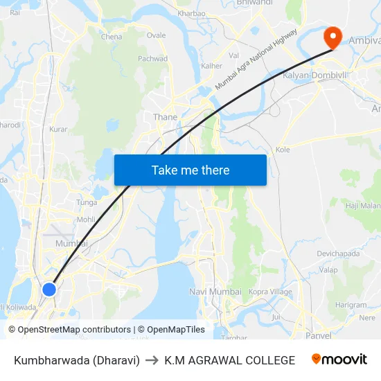 Kumbharwada (Dharavi) to K.M AGRAWAL COLLEGE map