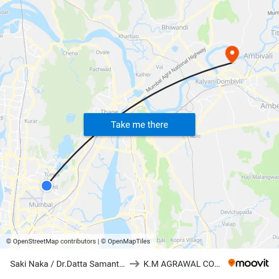 Saki Naka / Dr.Datta Samant Chowk to K.M AGRAWAL COLLEGE map