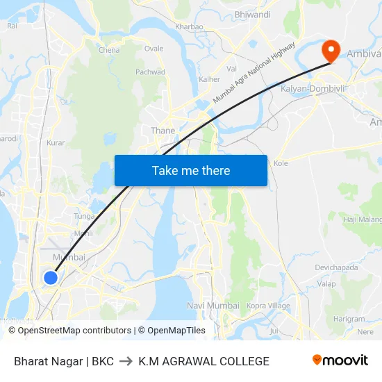 Bharat Nagar | BKC to K.M AGRAWAL COLLEGE map
