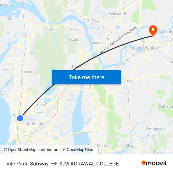 Vile Parle Subway to K.M AGRAWAL COLLEGE map