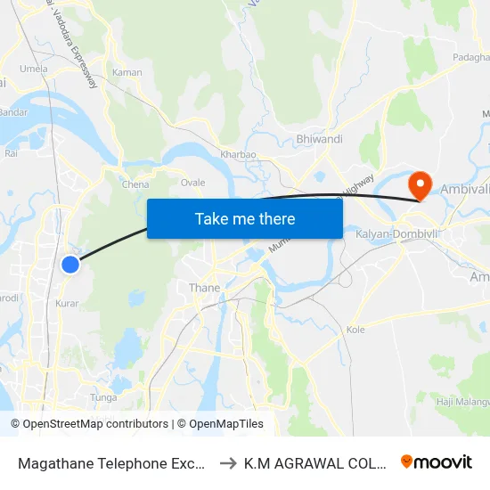 Magathane Telephone Exchange to K.M AGRAWAL COLLEGE map