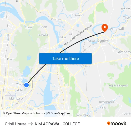 Crisil House to K.M AGRAWAL COLLEGE map