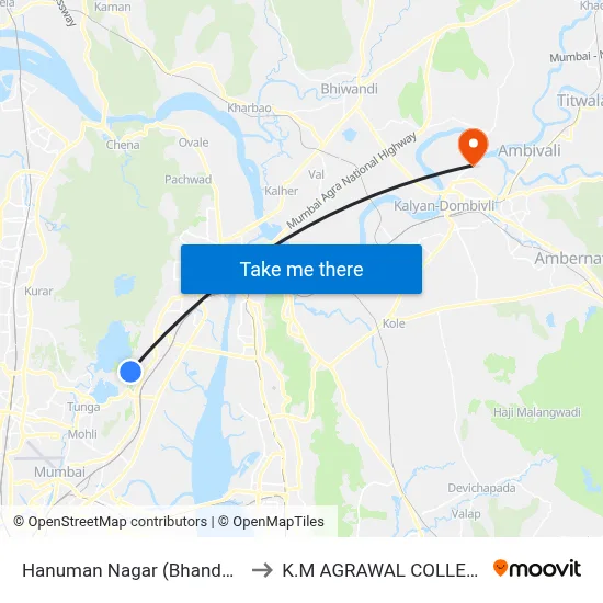 Hanuman Nagar (Bhandup) to K.M AGRAWAL COLLEGE map