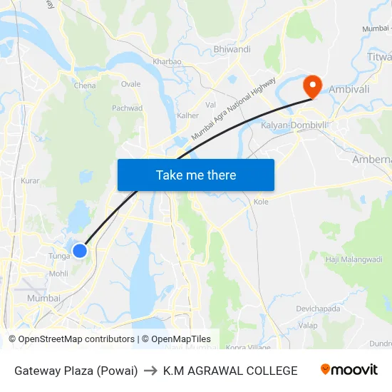Gateway Plaza (Powai) to K.M AGRAWAL COLLEGE map