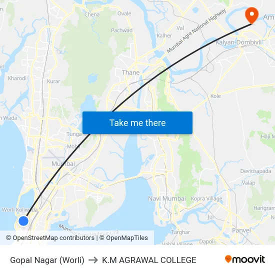 Gopal Nagar (Worli) to K.M AGRAWAL COLLEGE map
