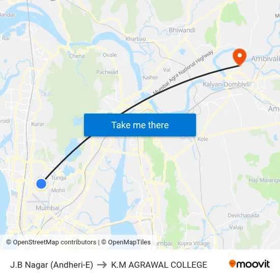J.B Nagar (Andheri-E) to K.M AGRAWAL COLLEGE map