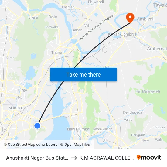 Anushakti Nagar Bus Station to K.M AGRAWAL COLLEGE map