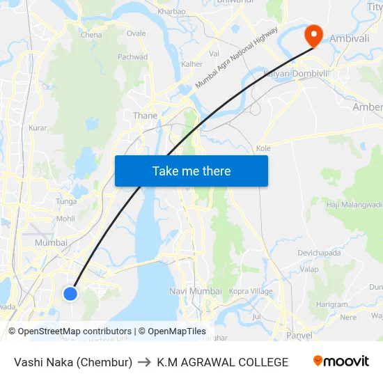 Vashi Naka (Chembur) to K.M AGRAWAL COLLEGE map