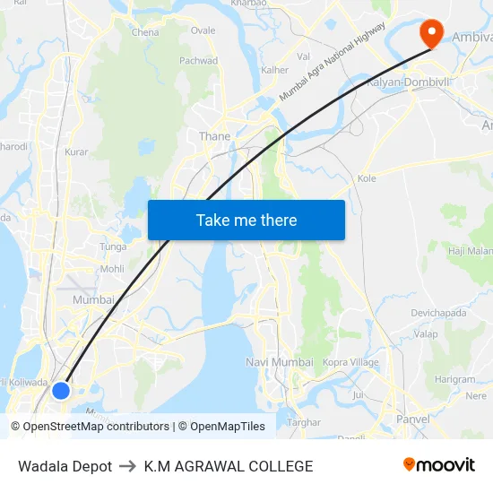 Wadala Depot to K.M AGRAWAL COLLEGE map