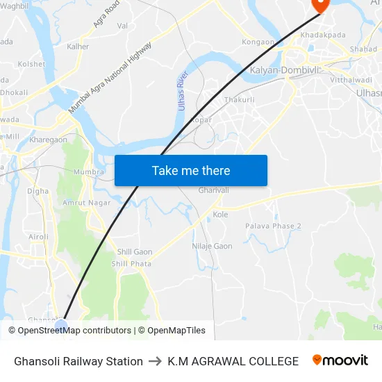 Ghansoli Railway Station to K.M AGRAWAL COLLEGE map