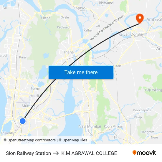 Sion Railway Station to K.M AGRAWAL COLLEGE map
