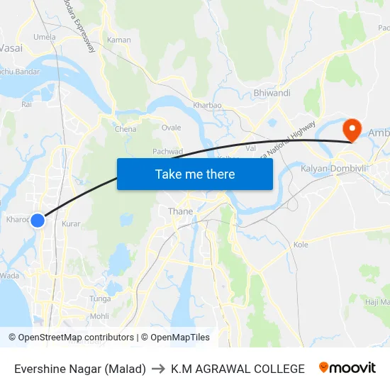 Evershine Nagar (Malad) to K.M AGRAWAL COLLEGE map