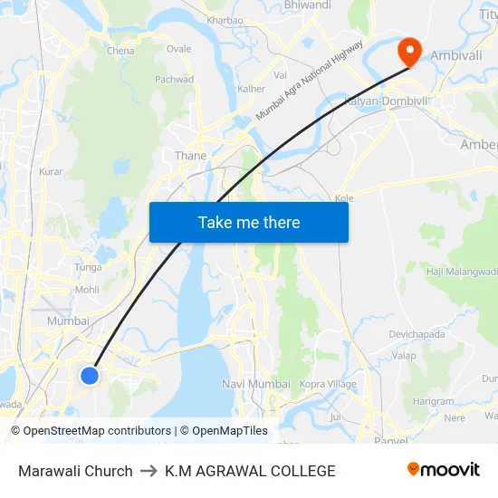 Marawali Church to K.M AGRAWAL COLLEGE map