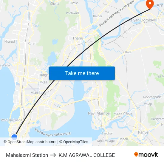 Mahalaxmi Station to K.M AGRAWAL COLLEGE map