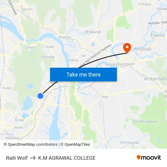Ralli Wolf to K.M AGRAWAL COLLEGE map