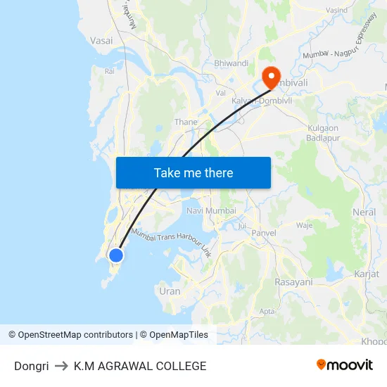 Dongri to K.M AGRAWAL COLLEGE map