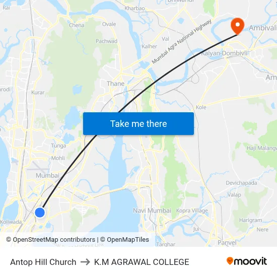 Antop Hill Church to K.M AGRAWAL COLLEGE map