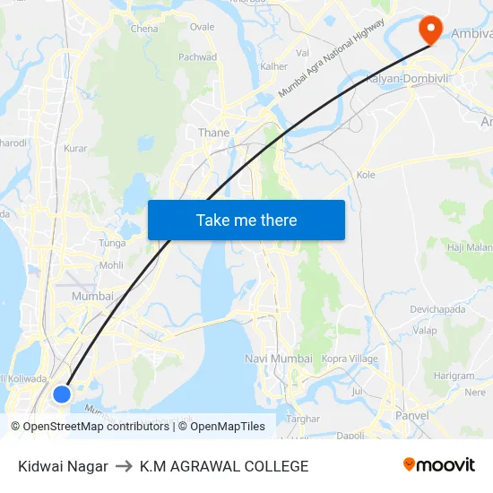 Kidwai Nagar to K.M AGRAWAL COLLEGE map