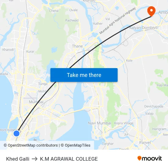 Khed Galli to K.M AGRAWAL COLLEGE map