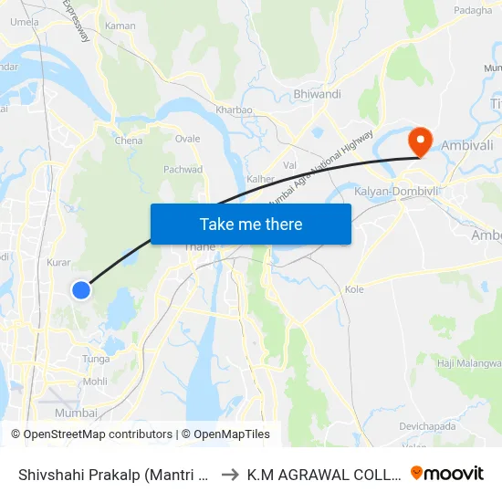 Shivshahi Prakalp (Mantri Park) to K.M AGRAWAL COLLEGE map
