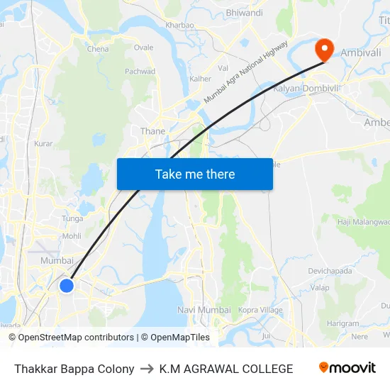 Thakkar Bappa Colony to K.M AGRAWAL COLLEGE map