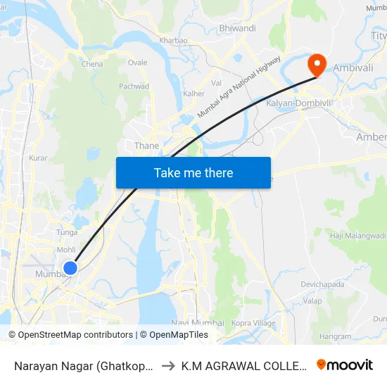 Narayan Nagar (Ghatkopar) to K.M AGRAWAL COLLEGE map