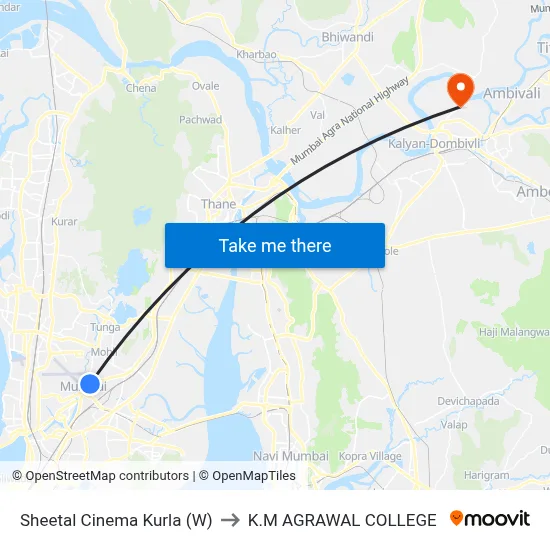 Sheetal Cinema Kurla (W) to K.M AGRAWAL COLLEGE map