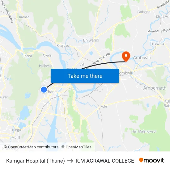 Kamgar Hospital (Thane) to K.M AGRAWAL COLLEGE map