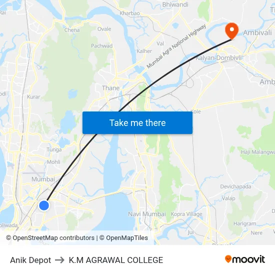 Anik Depot to K.M AGRAWAL COLLEGE map