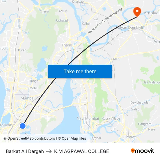 Barkat Ali Dargah to K.M AGRAWAL COLLEGE map