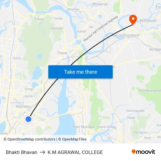 Bhakti Bhavan to K.M AGRAWAL COLLEGE map