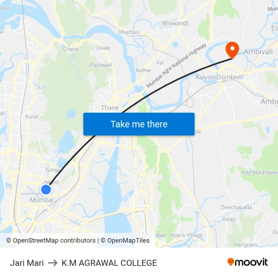 Jari Mari to K.M AGRAWAL COLLEGE map