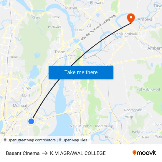 Basant Cinema to K.M AGRAWAL COLLEGE map
