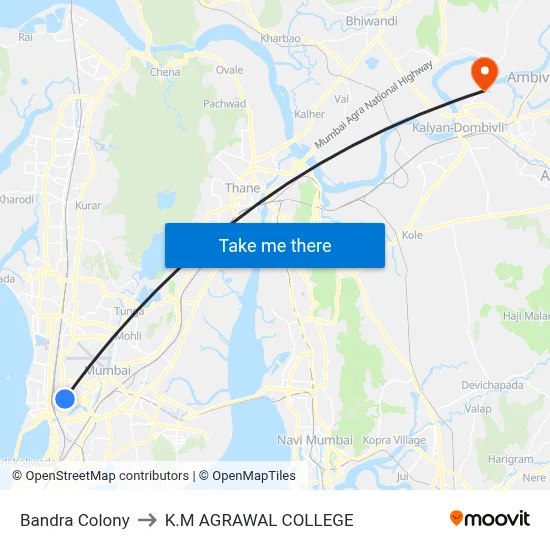 Bandra Colony to K.M AGRAWAL COLLEGE map