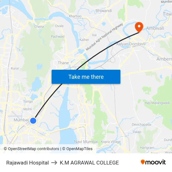Rajawadi Hospital to K.M AGRAWAL COLLEGE map