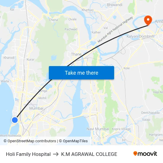 Holi Family Hospital to K.M AGRAWAL COLLEGE map