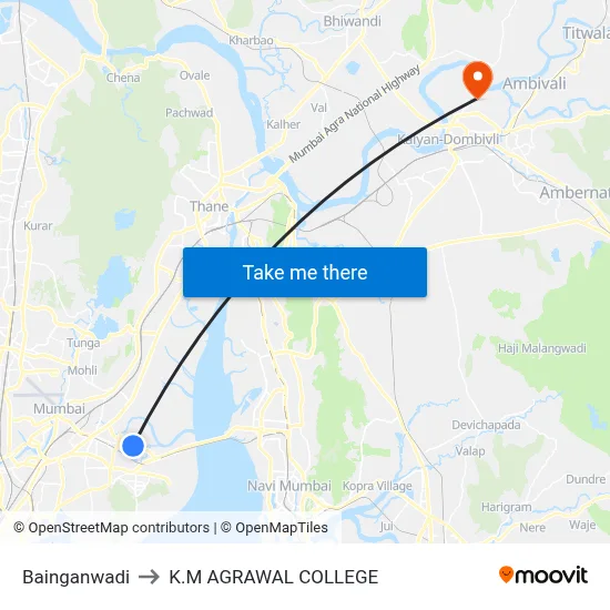 Bainganwadi to K.M AGRAWAL COLLEGE map