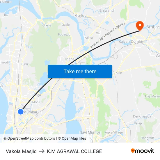 Vakola Masjid to K.M AGRAWAL COLLEGE map