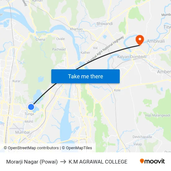 Morarji Nagar (Powai) to K.M AGRAWAL COLLEGE map
